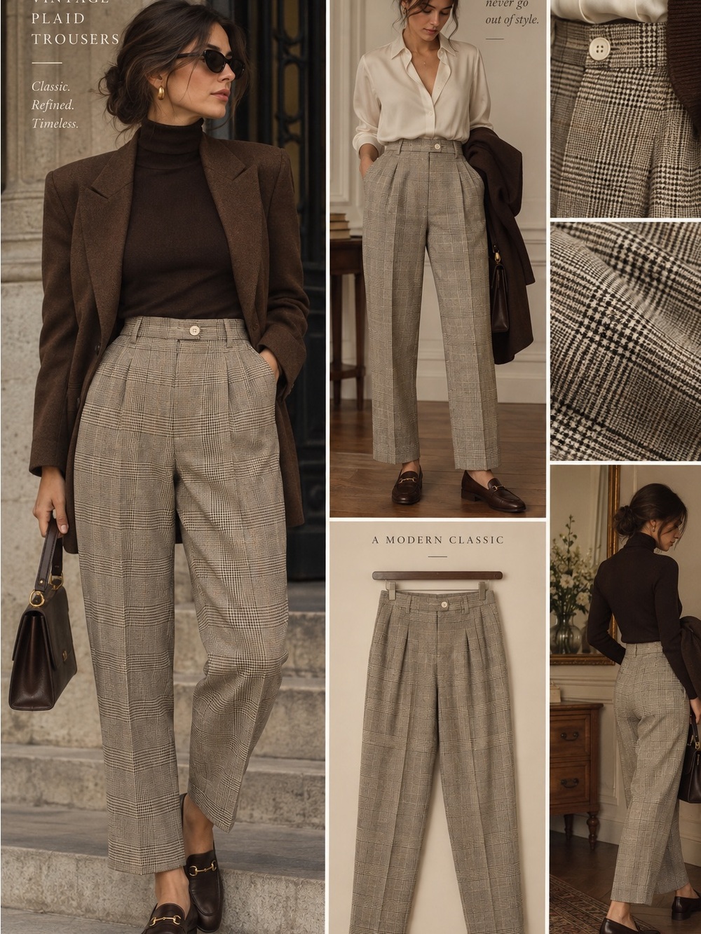 Alberto Makali Brown Plaid High-Waist Trousers Vintage
